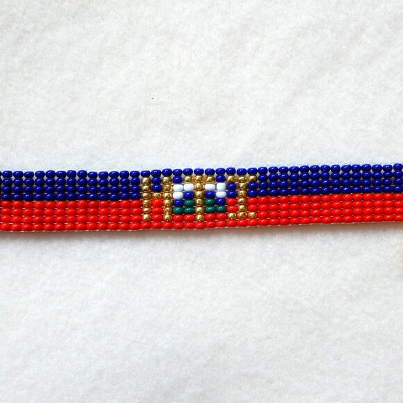 Haiti Haitian flag bead bracelet, handmade, adjustable length, 30% to charity - Picture 7 of 8